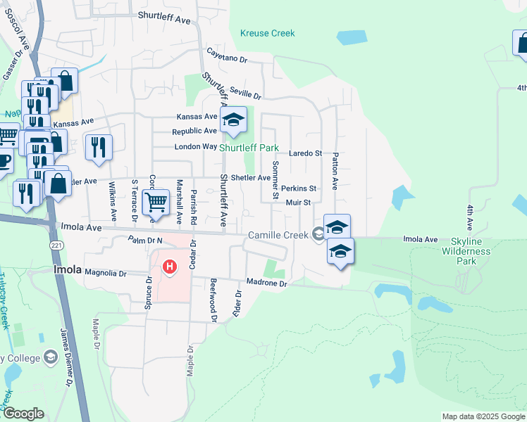 map of restaurants, bars, coffee shops, grocery stores, and more near 2129 Russell Street in Napa