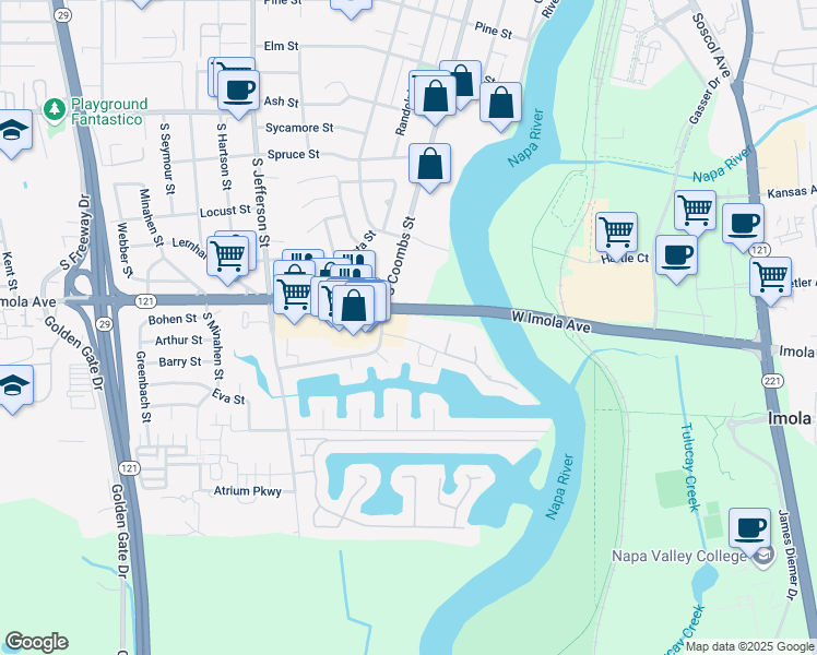 map of restaurants, bars, coffee shops, grocery stores, and more near 700 Joliet Way in Napa