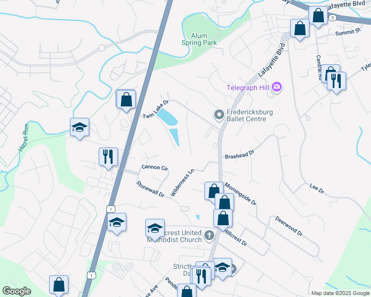 map of restaurants, bars, coffee shops, grocery stores, and more near 109 Goodloe Drive in Fredericksburg