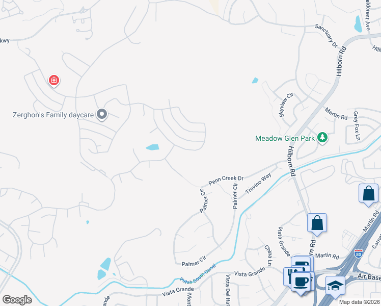 map of restaurants, bars, coffee shops, grocery stores, and more near 3119 Cherry Valley Circle in Fairfield