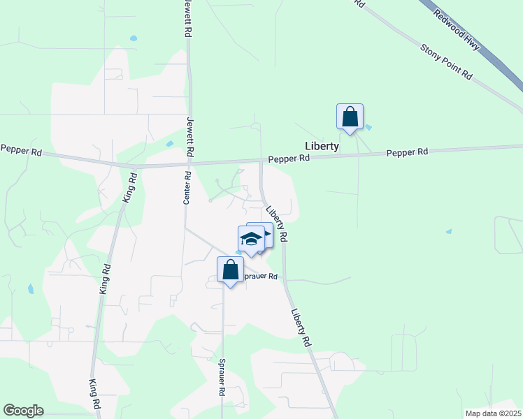 map of restaurants, bars, coffee shops, grocery stores, and more near Liberty School Road in Petaluma