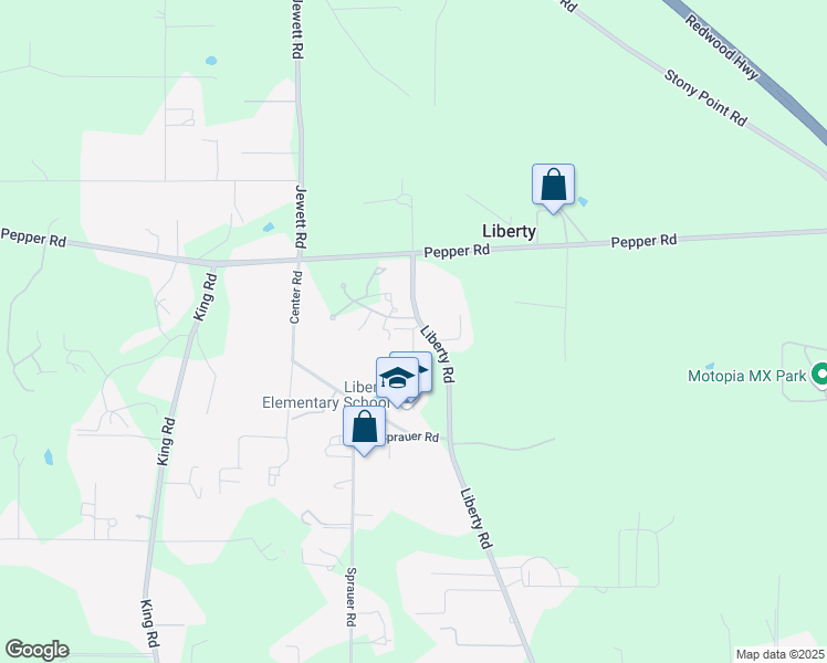 map of restaurants, bars, coffee shops, grocery stores, and more near Liberty School Road in Petaluma