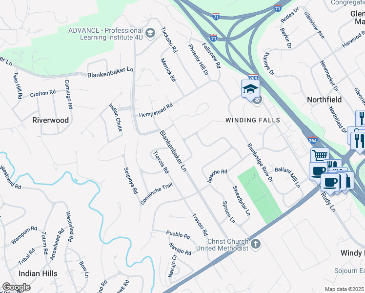 map of restaurants, bars, coffee shops, grocery stores, and more near 220 Smithfields Road in Louisville