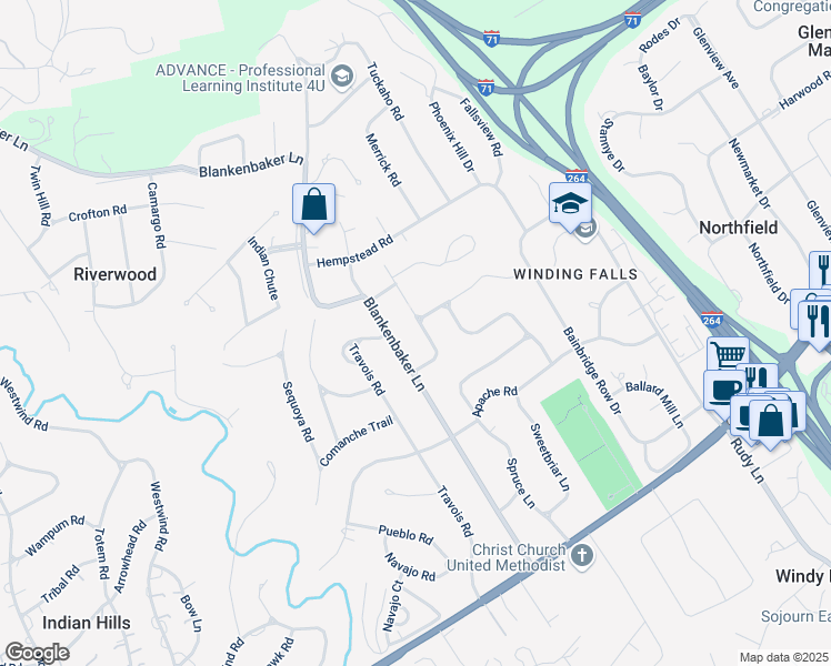 map of restaurants, bars, coffee shops, grocery stores, and more near 220 Smithfields Road in Louisville