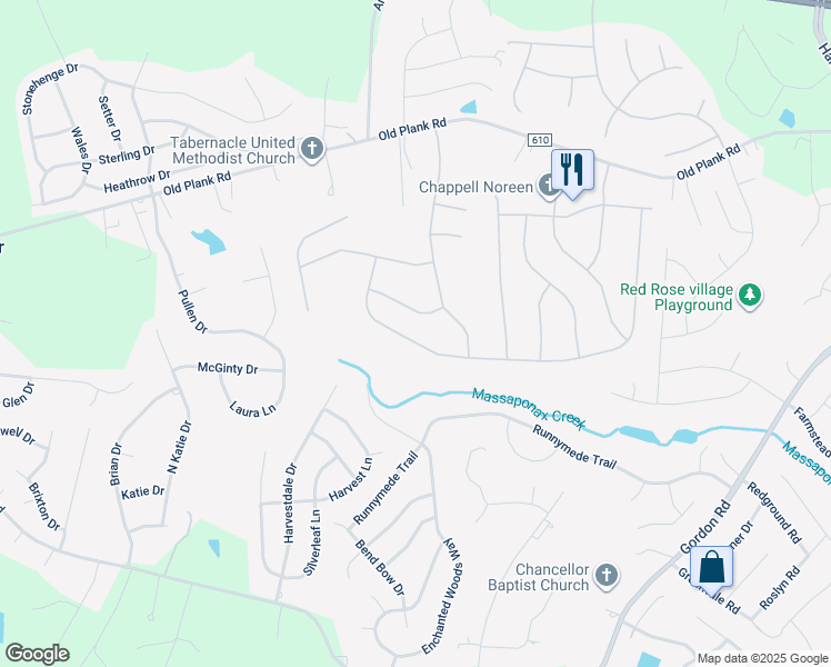 map of restaurants, bars, coffee shops, grocery stores, and more near 11514 Woodland View Drive in Fredericksburg