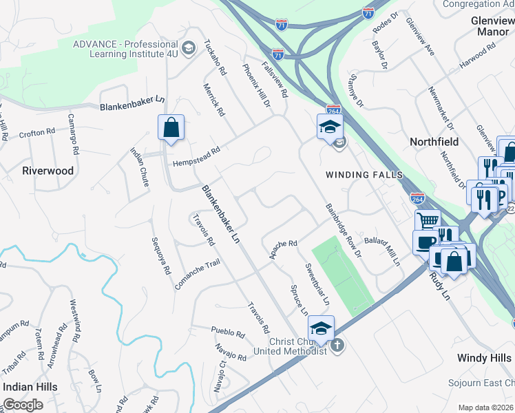 map of restaurants, bars, coffee shops, grocery stores, and more near 212 Daleview Lane in Louisville