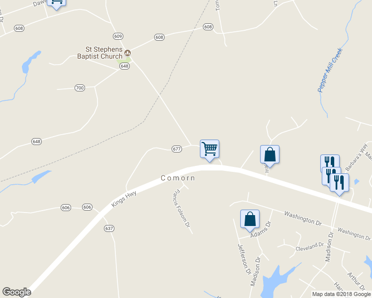 map of restaurants, bars, coffee shops, grocery stores, and more near 7092 Stanley Road in King George