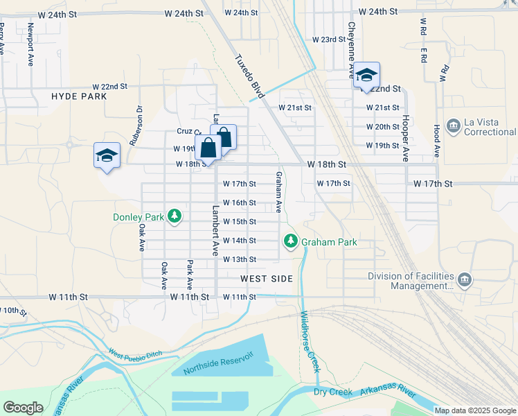 map of restaurants, bars, coffee shops, grocery stores, and more near 2014 West 16th Street in Pueblo