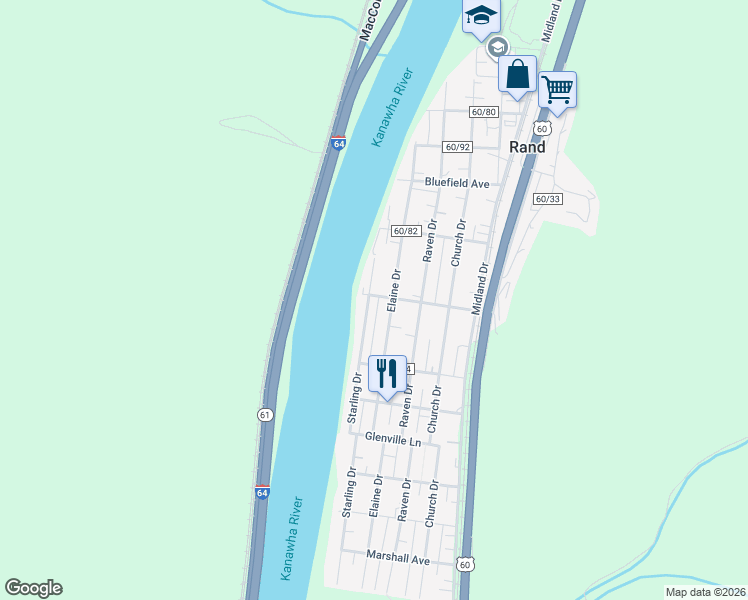 map of restaurants, bars, coffee shops, grocery stores, and more near 5301 C in Charleston