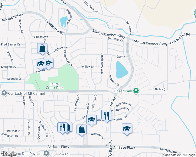 map of restaurants, bars, coffee shops, grocery stores, and more near 1127 Bay Tree Court in Fairfield