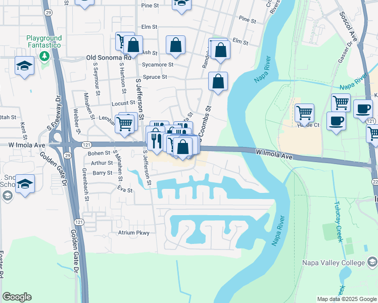 map of restaurants, bars, coffee shops, grocery stores, and more near 1221 Imola Avenue West in Napa