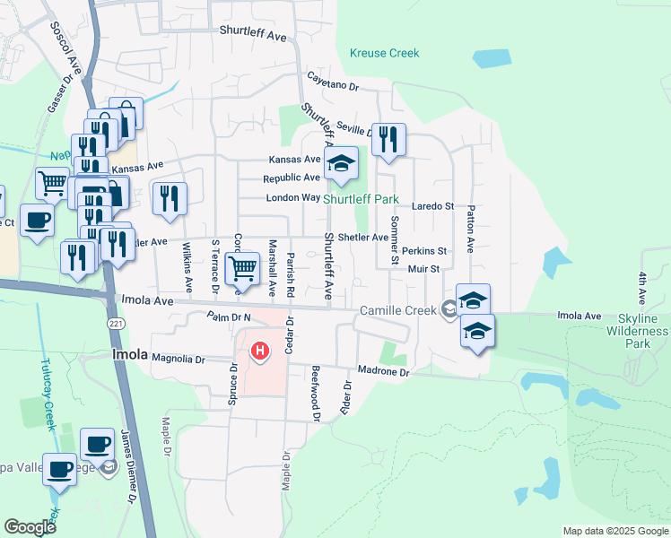 map of restaurants, bars, coffee shops, grocery stores, and more near 2180 Shurtleff Avenue in Napa