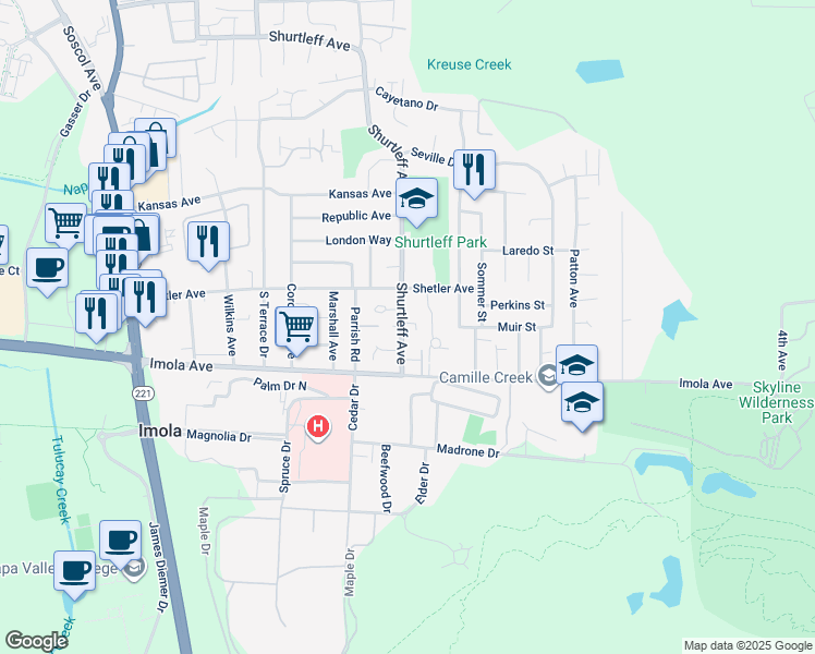 map of restaurants, bars, coffee shops, grocery stores, and more near 2180 Shurtleff Avenue in Napa