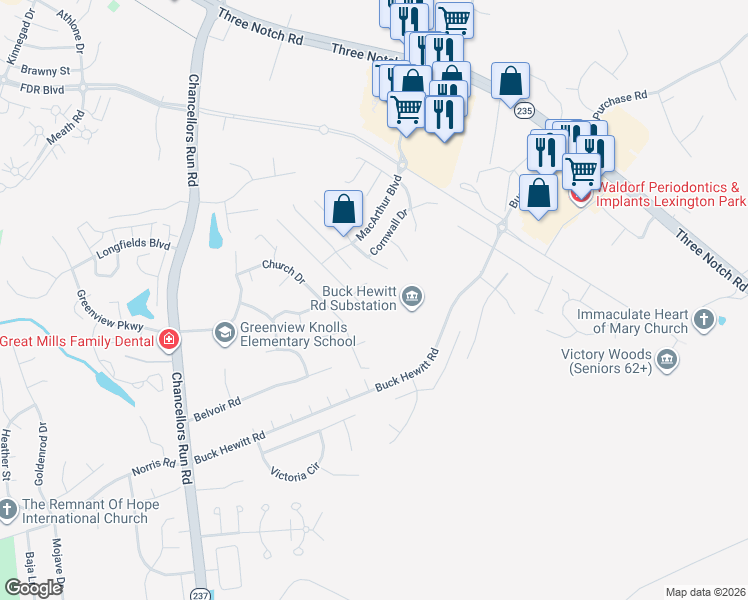 map of restaurants, bars, coffee shops, grocery stores, and more near 45912 South Springsteen Court in California