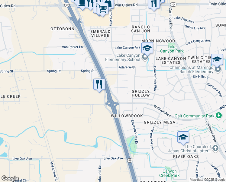 map of restaurants, bars, coffee shops, grocery stores, and more near 688 Arlene Court in Galt