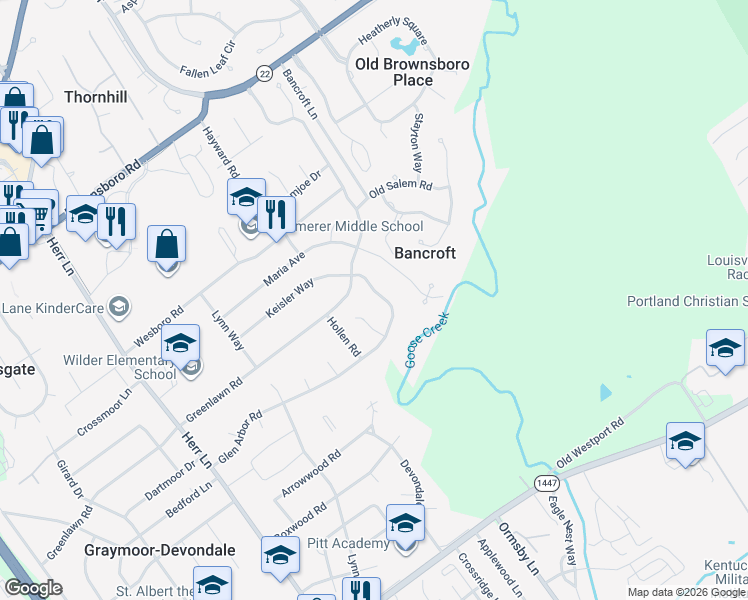 map of restaurants, bars, coffee shops, grocery stores, and more near 7503 Glen Arbor Road in Bancroft