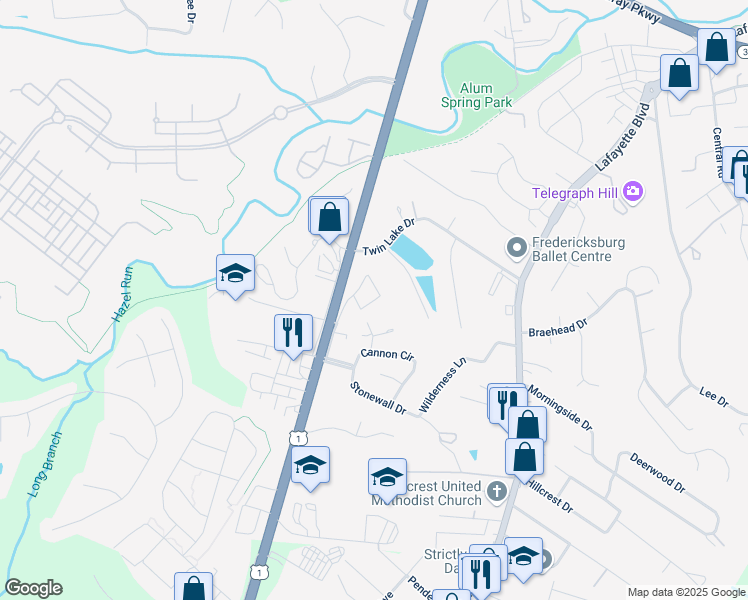 map of restaurants, bars, coffee shops, grocery stores, and more near 141 Wellington Lakes Drive in Fredericksburg