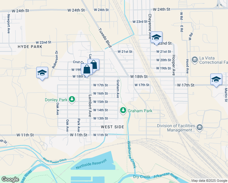 map of restaurants, bars, coffee shops, grocery stores, and more near 2014 West 16th Street in Pueblo