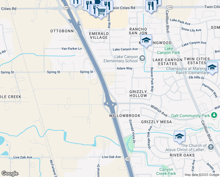 map of restaurants, bars, coffee shops, grocery stores, and more near 688 Arlene Court in Galt