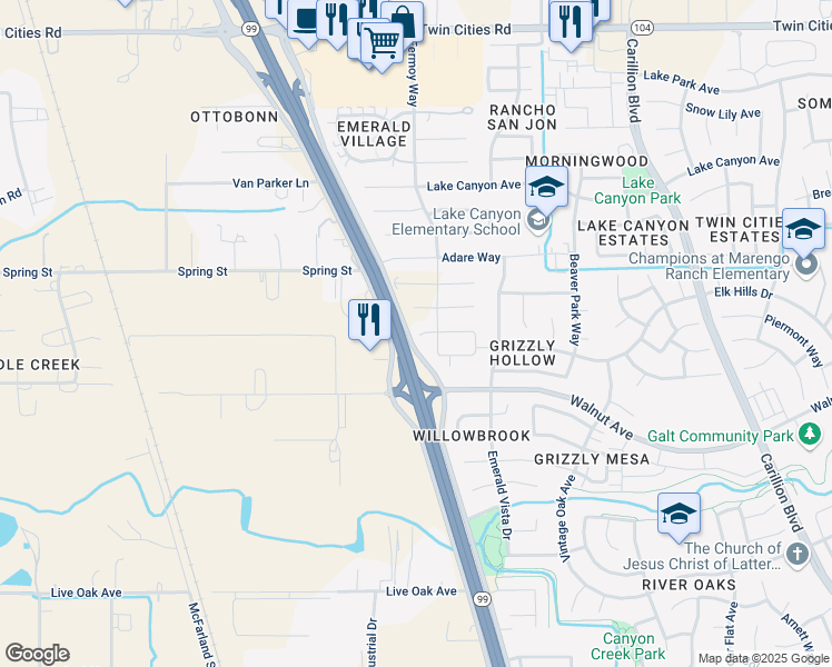 map of restaurants, bars, coffee shops, grocery stores, and more near 688 Arlene Court in Galt