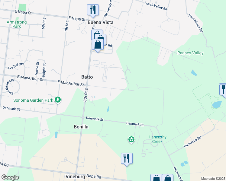 map of restaurants, bars, coffee shops, grocery stores, and more near 1291 East Macarthur Street in Sonoma