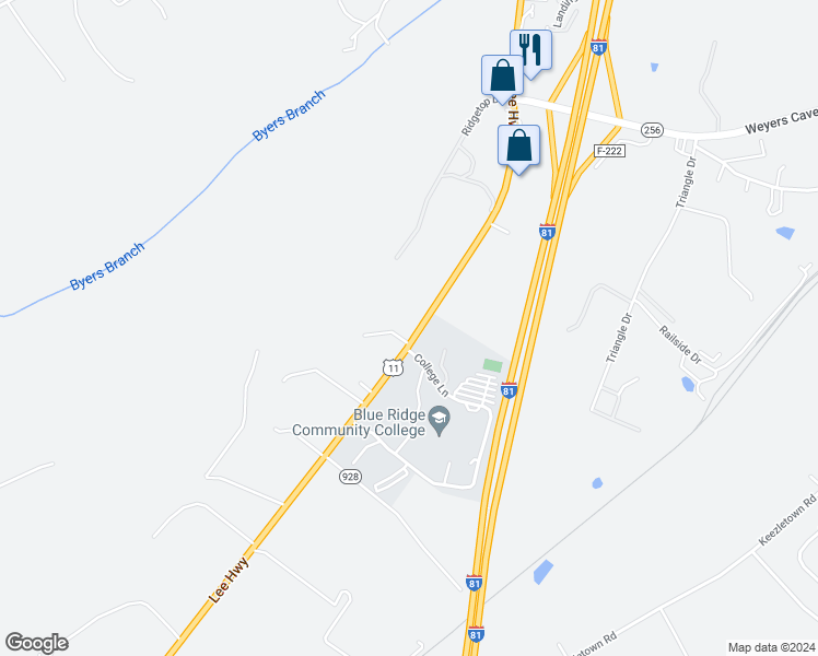 map of restaurants, bars, coffee shops, grocery stores, and more near 3140 Lee Highway in Weyers Cave