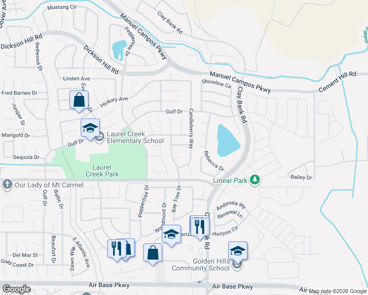 map of restaurants, bars, coffee shops, grocery stores, and more near 1127 Bay Tree Court in Fairfield