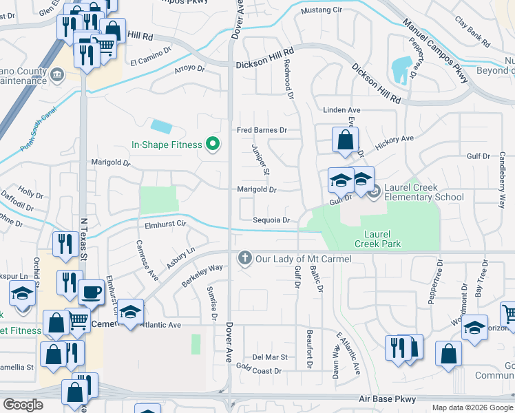 map of restaurants, bars, coffee shops, grocery stores, and more near 720 Sequoia Drive in Fairfield