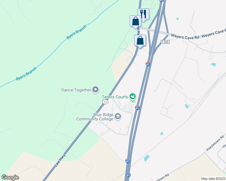 map of restaurants, bars, coffee shops, grocery stores, and more near 3140 Lee Highway in Weyers Cave