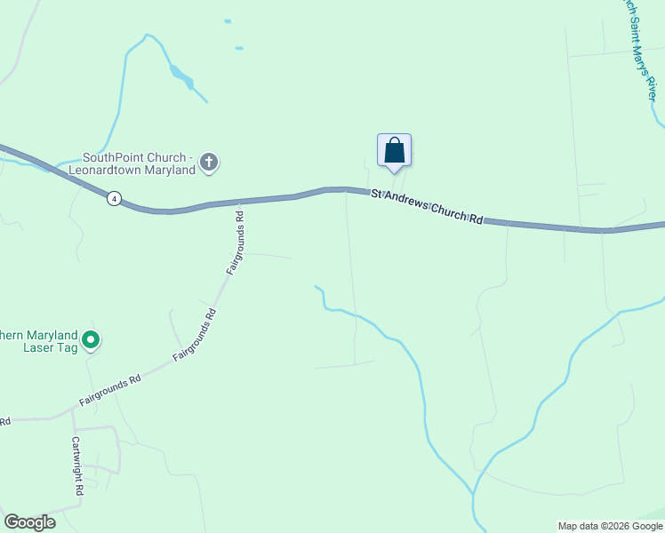 map of restaurants, bars, coffee shops, grocery stores, and more near 43385 Saint Andrews Church Road in Leonardtown