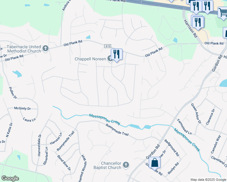 map of restaurants, bars, coffee shops, grocery stores, and more near 11816 Oakhurst Drive in Fredericksburg