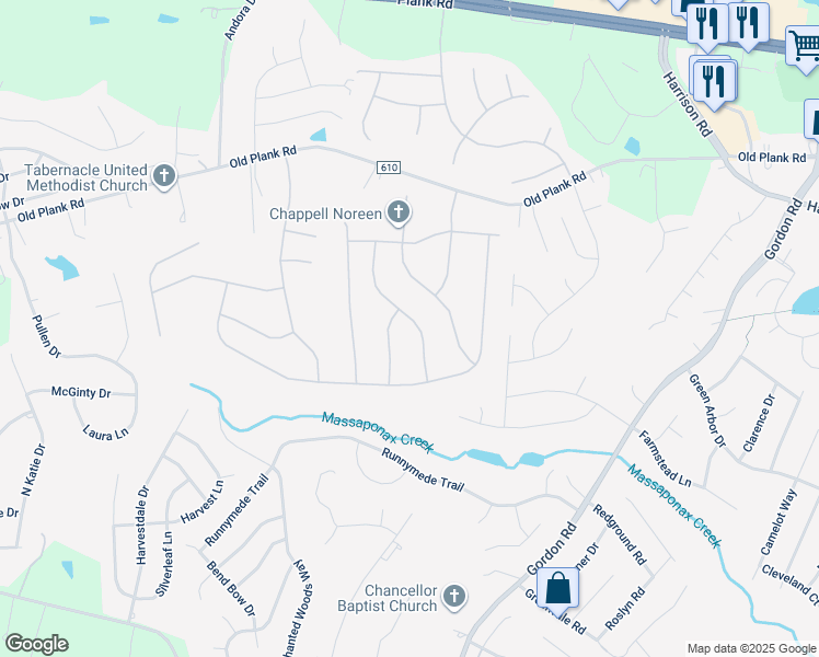 map of restaurants, bars, coffee shops, grocery stores, and more near 11816 Oakhurst Drive in Fredericksburg