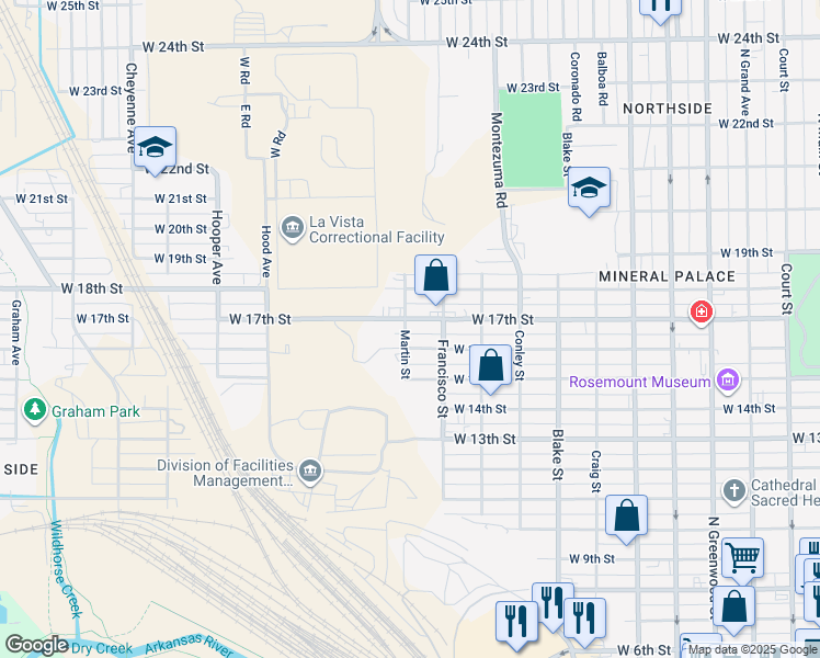 map of restaurants, bars, coffee shops, grocery stores, and more near 1230 West 18th Street in Pueblo