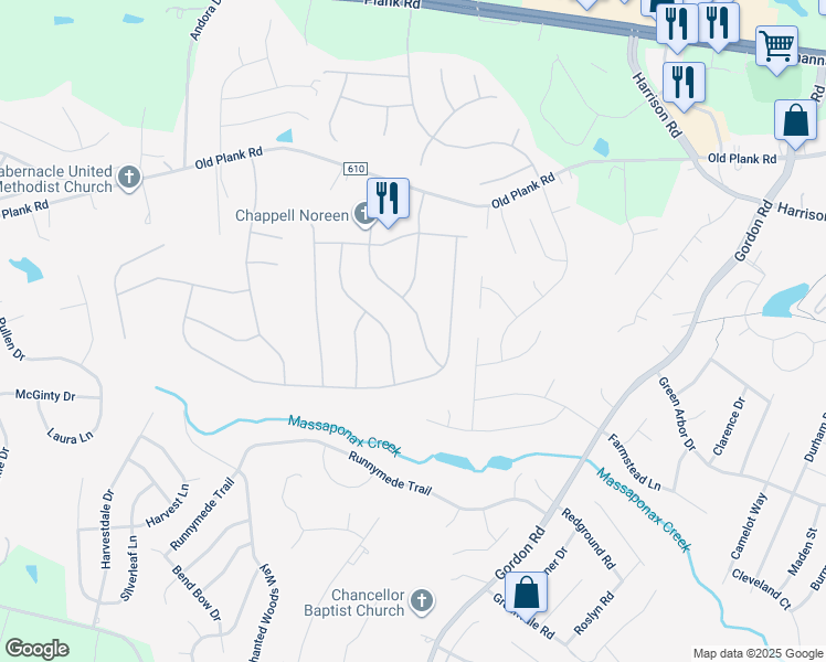 map of restaurants, bars, coffee shops, grocery stores, and more near 11810 Arbor Glen Drive in Fredericksburg