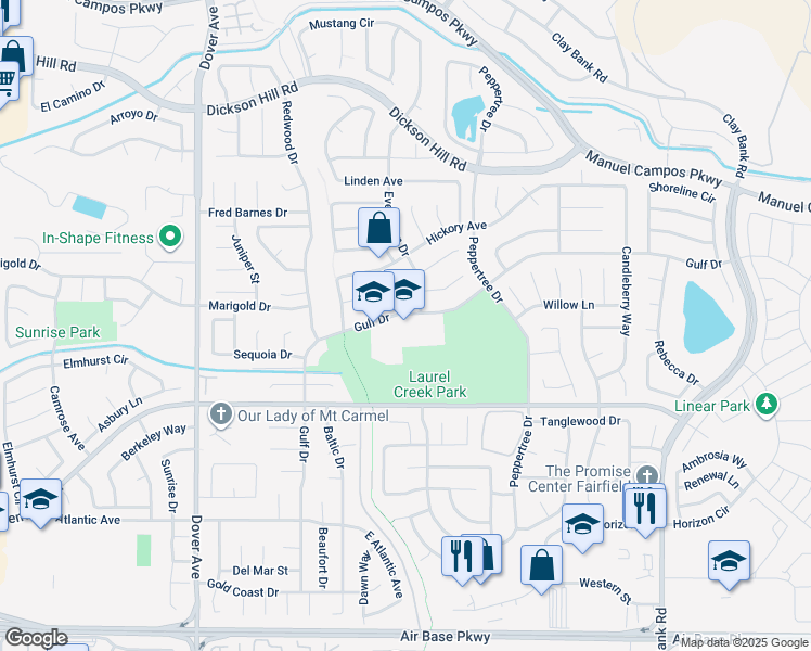 map of restaurants, bars, coffee shops, grocery stores, and more near 2900 Gulf Drive in Fairfield