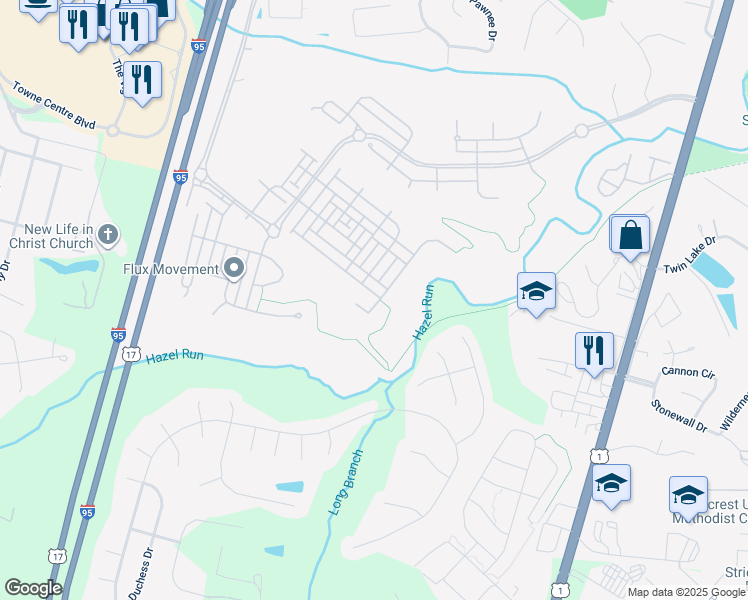 map of restaurants, bars, coffee shops, grocery stores, and more near 1000 Graham Drive in Fredericksburg