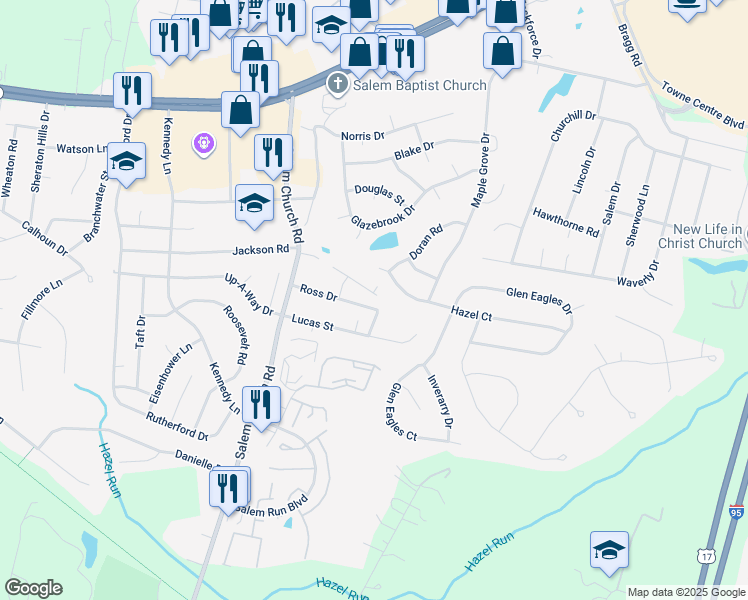map of restaurants, bars, coffee shops, grocery stores, and more near 5600 Finley Rose Court in Fredericksburg