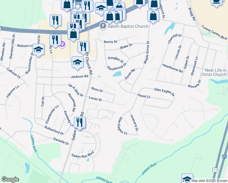 map of restaurants, bars, coffee shops, grocery stores, and more near 5600 Finley Rose Court in Fredericksburg