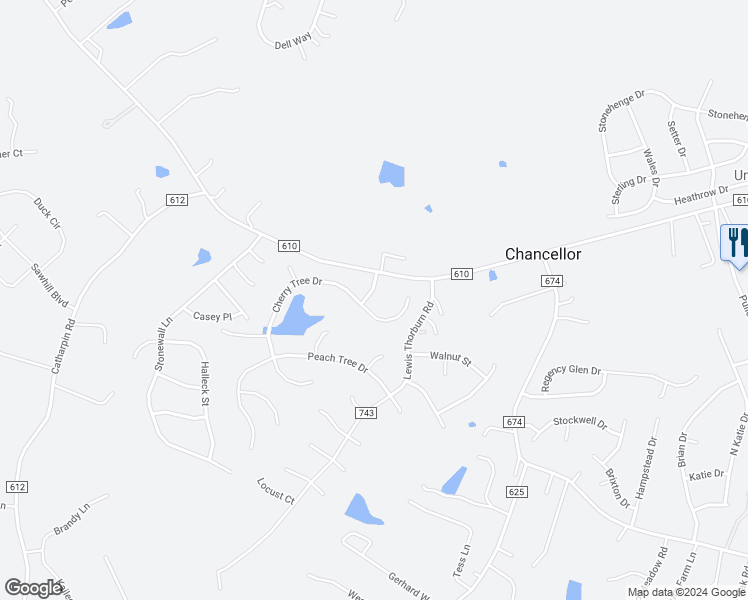 map of restaurants, bars, coffee shops, grocery stores, and more near 11703 Raintree Drive in Fredericksburg
