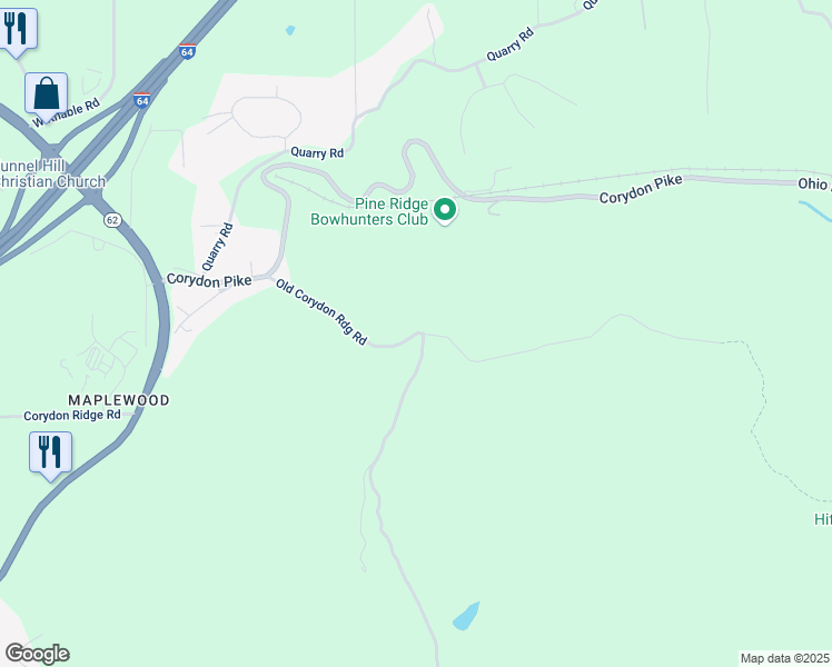 map of restaurants, bars, coffee shops, grocery stores, and more near Old Corydon Road in Georgetown
