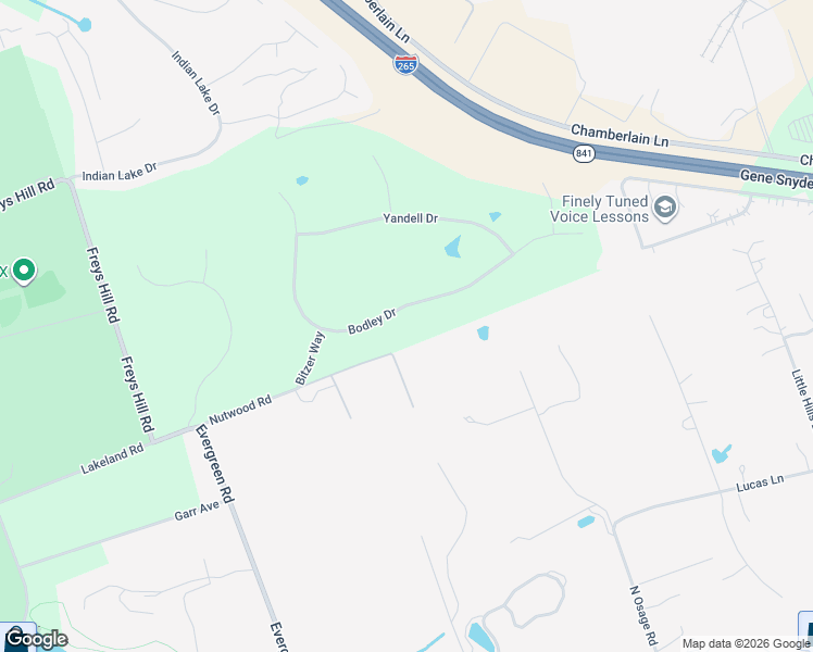 map of restaurants, bars, coffee shops, grocery stores, and more near 11306 Bodley Drive in Louisville