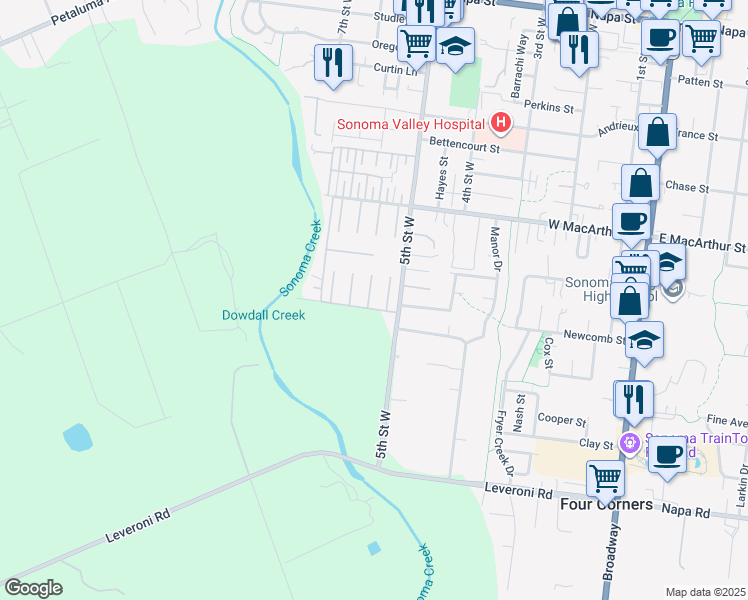 map of restaurants, bars, coffee shops, grocery stores, and more near 334 El Castillo Vista in Sonoma
