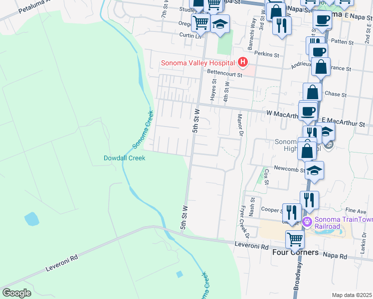 map of restaurants, bars, coffee shops, grocery stores, and more near 334 El Castillo Vista in Sonoma