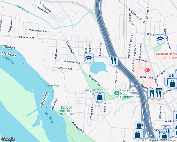 map of restaurants, bars, coffee shops, grocery stores, and more near 18 Lakeshore Drive in Clarksville