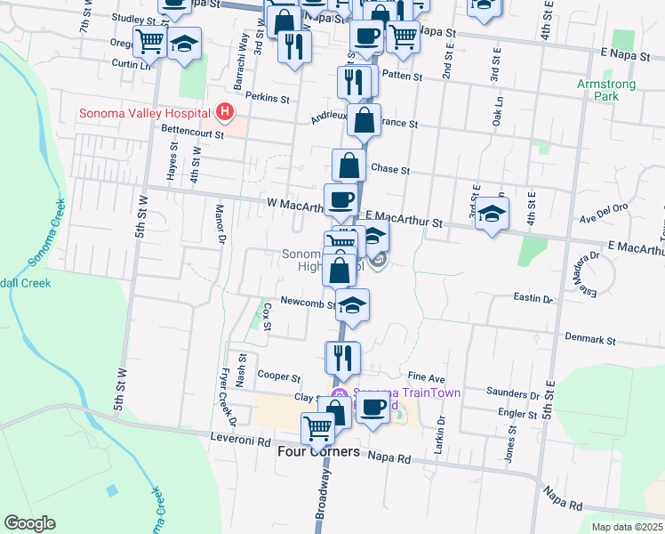 map of restaurants, bars, coffee shops, grocery stores, and more near 1006 1st Street West in Sonoma