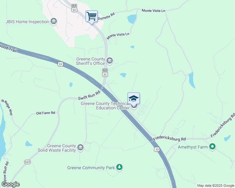 map of restaurants, bars, coffee shops, grocery stores, and more near 10239 Spotswood Trail in Ruckersville