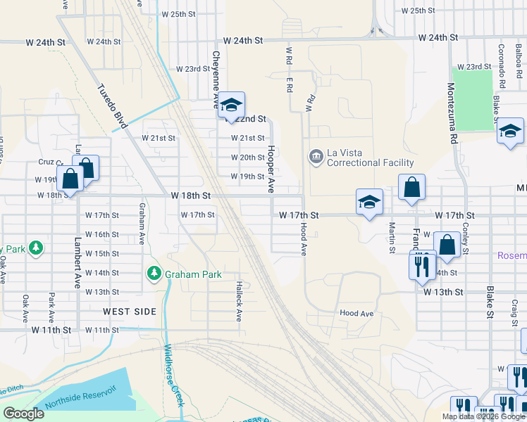 map of restaurants, bars, coffee shops, grocery stores, and more near 1609 West 17th Street in Pueblo