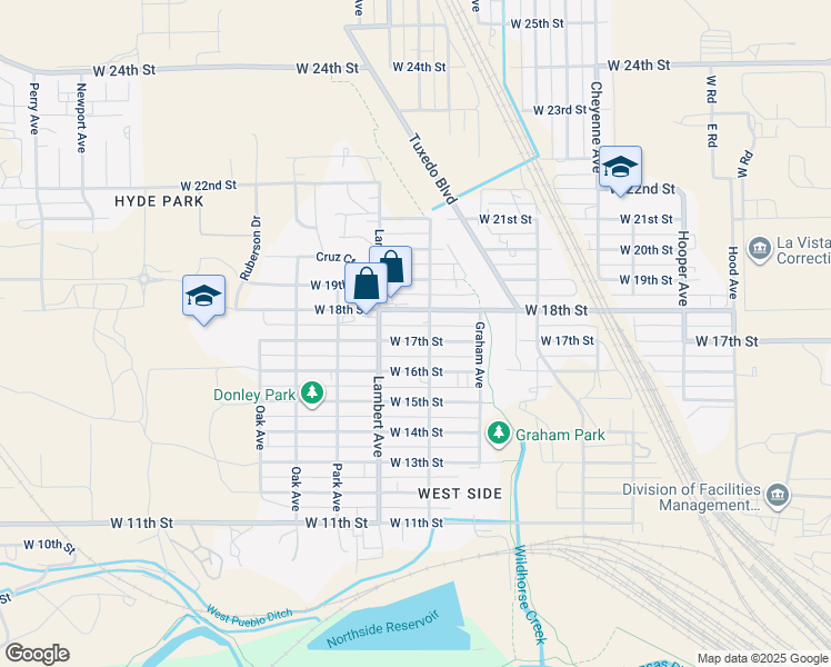 map of restaurants, bars, coffee shops, grocery stores, and more near 2105 West 17th Street in Pueblo
