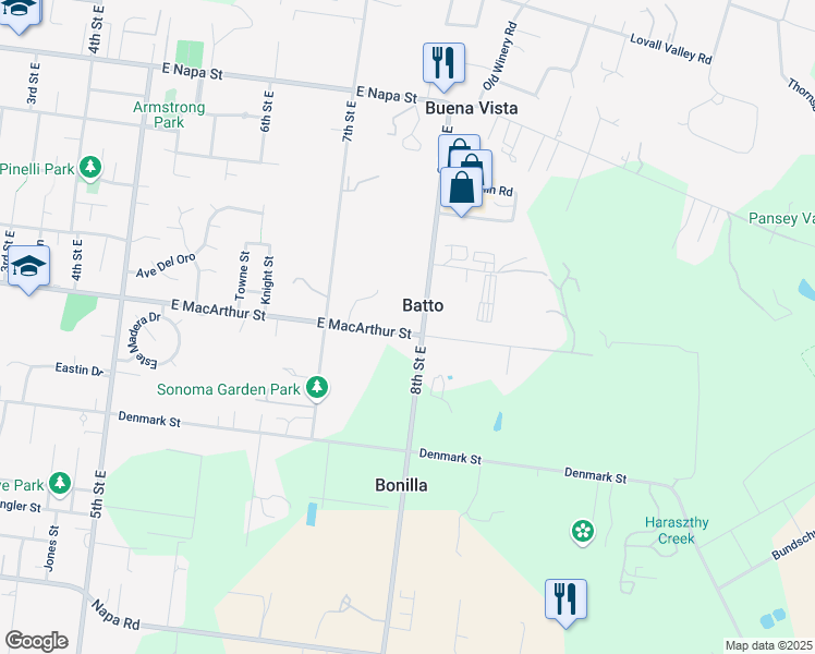 map of restaurants, bars, coffee shops, grocery stores, and more near 1164 East Macarthur Street in Sonoma