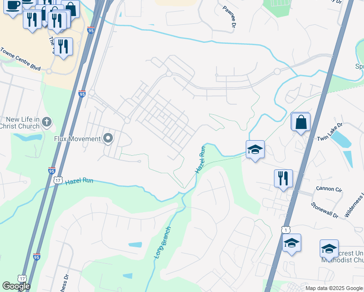 map of restaurants, bars, coffee shops, grocery stores, and more near 1207 Wright Court in Fredericksburg